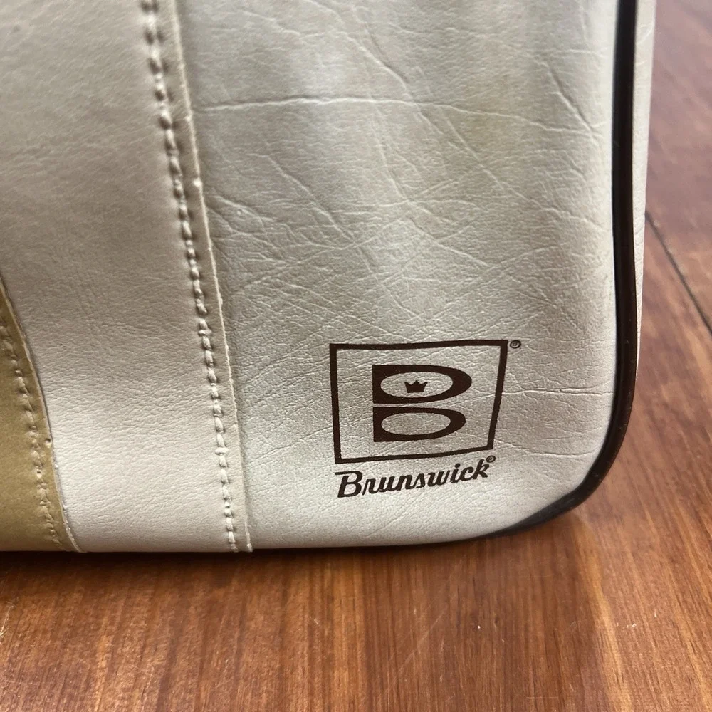 Vintage Brunswick Bowling Ball Bag Retro Striped Cream Brown Tan 1970s